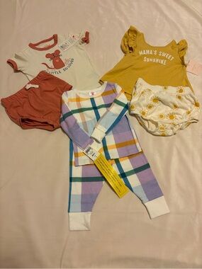 Cat & Jack Pastel Plaid Footed Pajamas & Yellow Ruffle Top Set